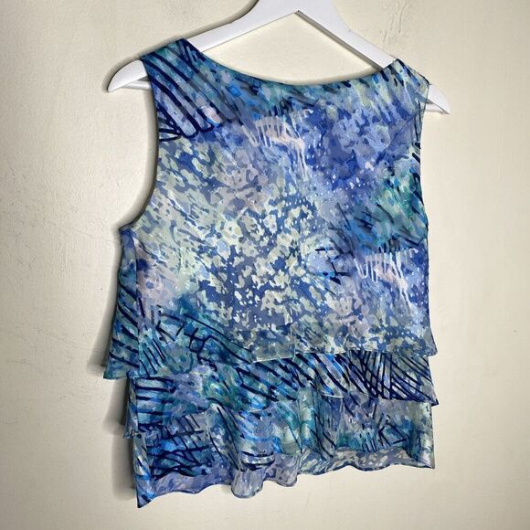 Alex Evenings Blue & Green Pattern Tiered Ruffle Tank Top Size Medium - Picture 8 of 10